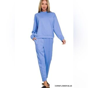 Zenana Scuba Mock Neck Sweatshirt and Joggers Set